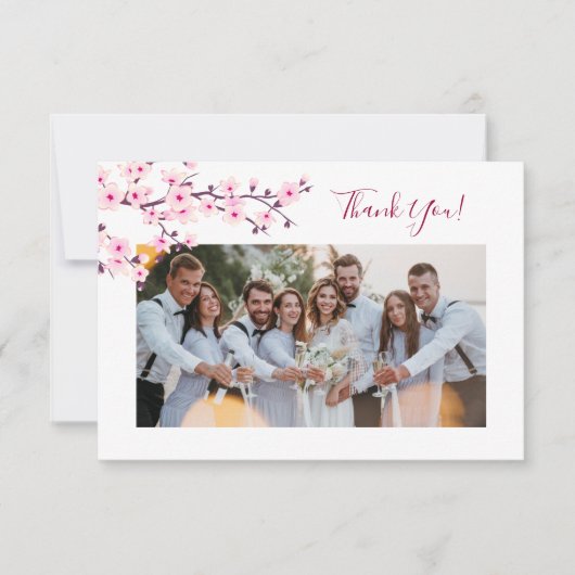 Cherry Blossom Photo Wedding Thank You Card サンキューカード (正面)