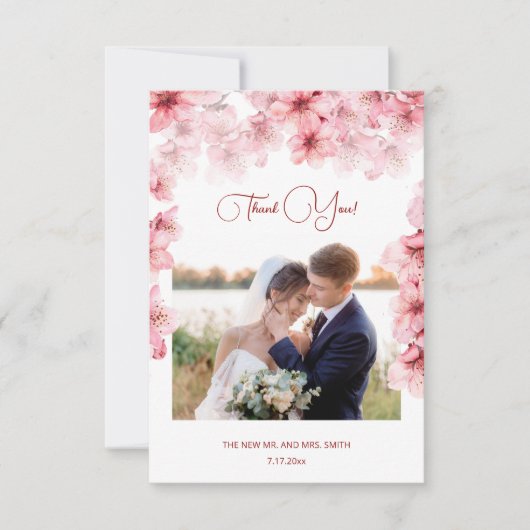 Cherry Blossom Photo Wedding Thank You Card サンキューカード (正面)