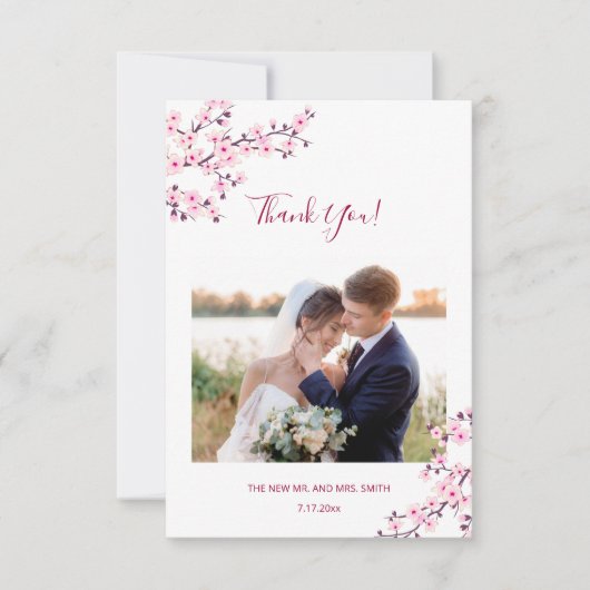 Cherry Blossom Photo Wedding Thank You Card サンキューカード (正面)