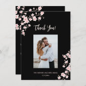 Cherry Blossom Pink Black Wedding Thank You サンキューカード (正面/裏面)