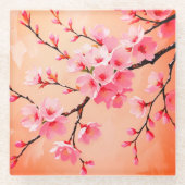 Cherry Blossom Pink Coaster – Sakura Floral Aesthe ガラスコースター (正面)