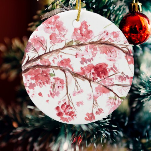 Cherry blossom pink flowers sakura watercolor  セラミックオーナメント