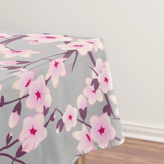 Cherry Blossom Pink Gray Floral テーブルクロス (インサイチュ)