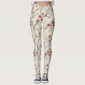 Cherry Blossom Pink Japanese Floral Pattern レギンス (正面)