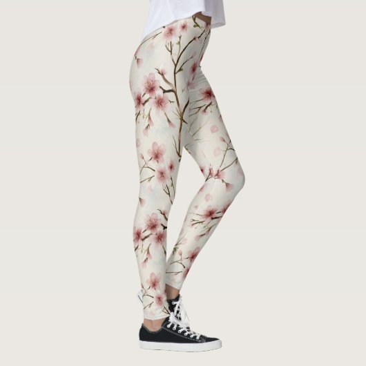 Cherry Blossom Pink Japanese Floral Pattern レギンス (右)