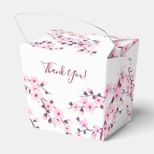 Cherry Blossom Pink White Custom Wedding フェイバーボックス (裏面サイド)