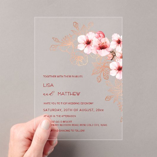 Cherry Blossom Pink White Wedding アクリル招待状 (インサイチュ (ポータブル))