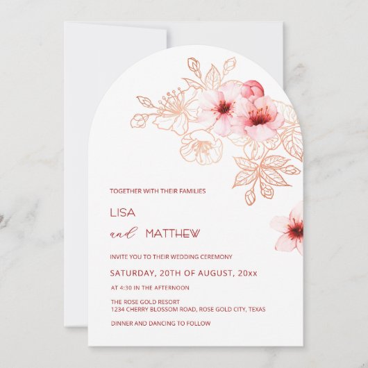 Cherry Blossom Pink White Wedding 招待状 (正面)