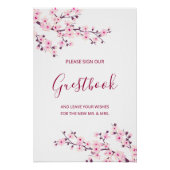 Cherry Blossom Pink White Wedding Guestbook  ポスター (正面)