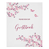 Cherry Blossom Pink White Wedding Guestbook   ポスター (正面)