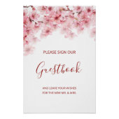 Cherry Blossom Pink White Wedding Guestbook  ポスター (正面)