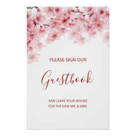Cherry Blossom Pink White Wedding Guestbook  ポスター