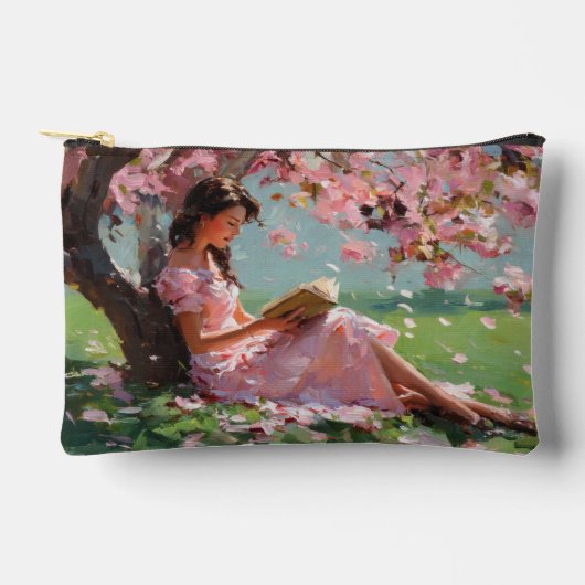 Cherry Blossom Reading Girl Pouch アクセサリーポーチ (正面)