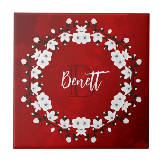 Cherry Blossom Red Black White タイル (正面)