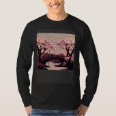 Cherry Blossom River and Bridge Artwork Stunning G Tシャツ (正面)