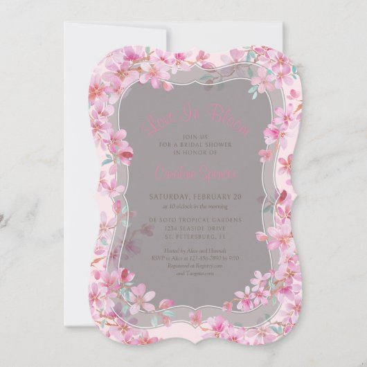 Cherry Blossom Sakura Bridal Shower 招待状 (正面)