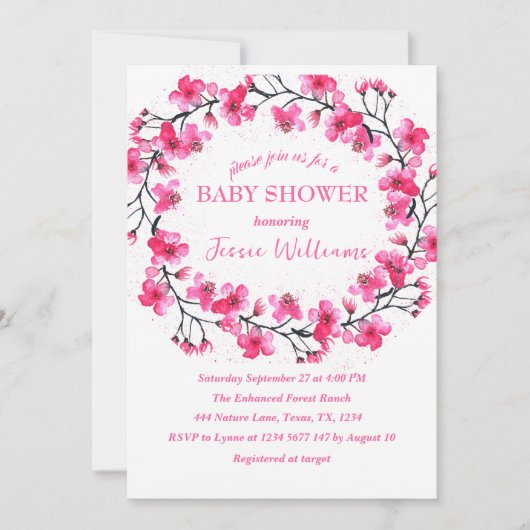 Cherry Blossom Sakura Flowers Baby shower 招待状 (正面)
