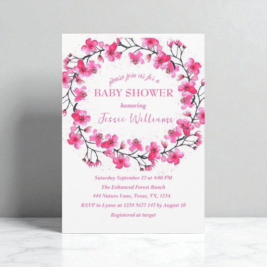 Cherry Blossom Sakura Flowers Baby shower 招待状