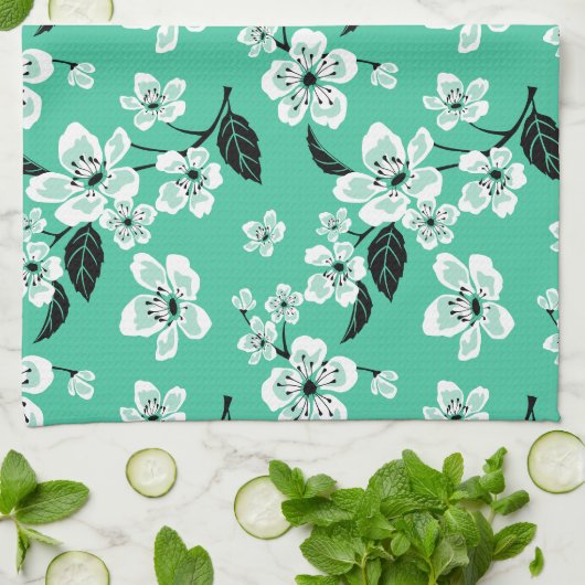 CHERRY BLOSSOM - SAKURA (MINT) キッチンタオル (折り畳み)