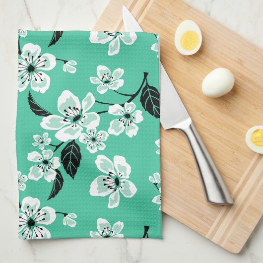 CHERRY BLOSSOM - SAKURA (MINT) キッチンタオル (四つ折り)