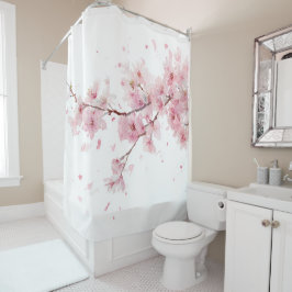 Cherry Blossom Sakura Pink White Pastel Floral シャワーカーテン