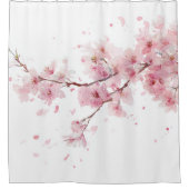 Cherry Blossom Sakura Pink White Pastel Floral シャワーカーテン (正面)