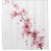 Cherry Blossom Sakura Pink White Pastel Floral シャワーカーテン (正面)