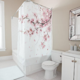 Cherry Blossom Sakura Pink White Pastel Floral シャワーカーテン