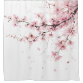 Cherry Blossom Sakura Pink White Pastel Floral シャワーカーテン (正面)