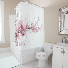 Cherry Blossom Sakura Pink White Pastel Floral シャワーカーテン