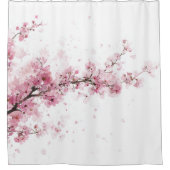 Cherry Blossom Sakura Pink White Pastel Floral シャワーカーテン (正面)