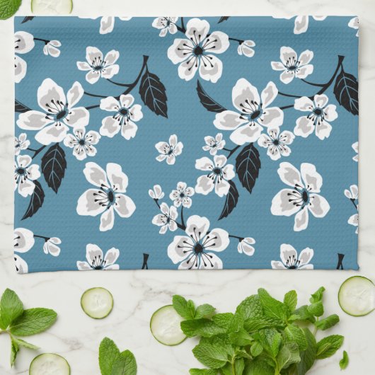CHERRY BLOSSOM - SAKURA (SMOKY BLUE) キッチンタオル (折り畳み)