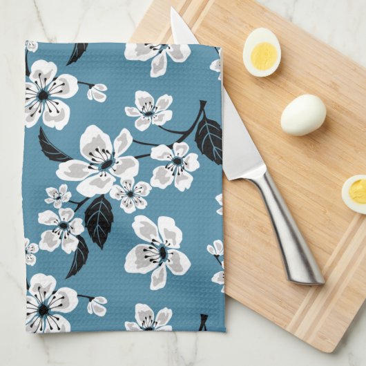 CHERRY BLOSSOM - SAKURA (SMOKY BLUE) キッチンタオル (四つ折り)