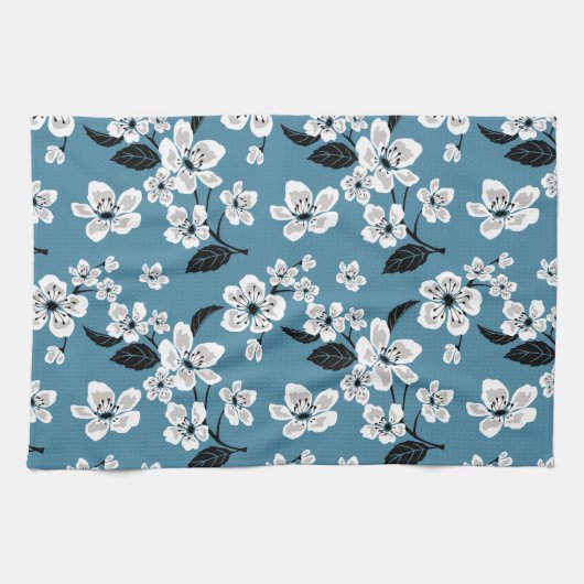 CHERRY BLOSSOM - SAKURA (SMOKY BLUE) キッチンタオル (横)