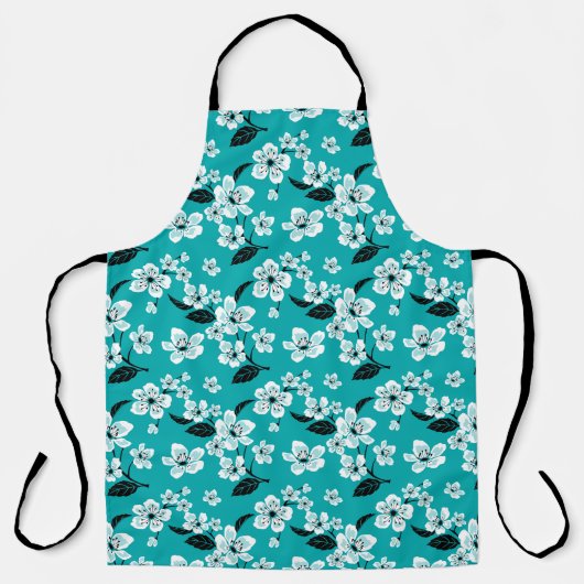 CHERRY BLOSSOM - SAKURA (TEAL) エプロン (正面)