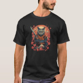 Cherry Blossom Samurai Cat Classic Japanese Style  Tシャツ (正面)