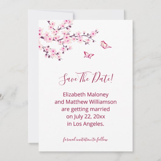 Cherry Blossom  Save The Date Card セーブザデート (正面)