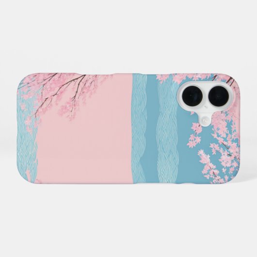 Cherry Blossom Seigaiha Phone Case iPhone 16ケース (裏面横)