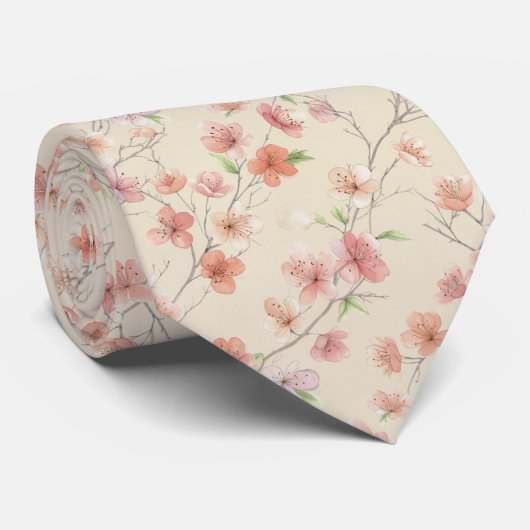 Cherry Blossom Spring Floral Pattern ネクタイ (ロール)