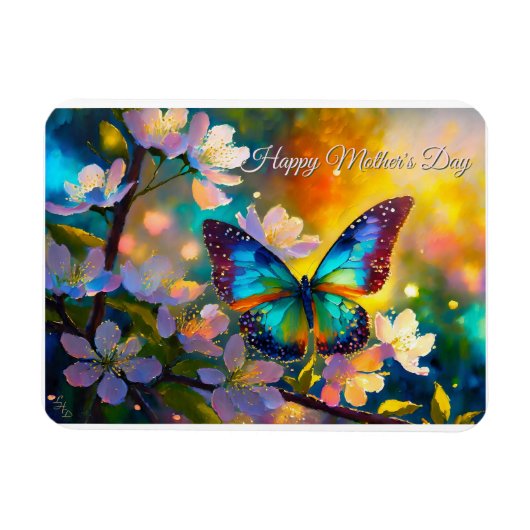 Cherry Blossom Sunrise Mother's Day Butterfly マグネット (横)