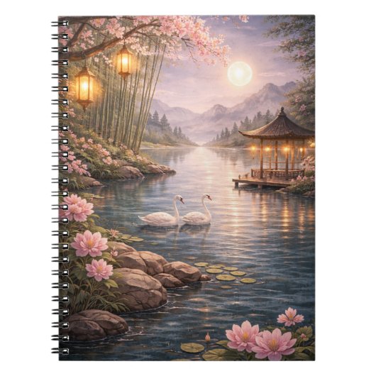 Cherry Blossom Swan Lake NoteSpiral Photo Notebook ノートブック (正面)