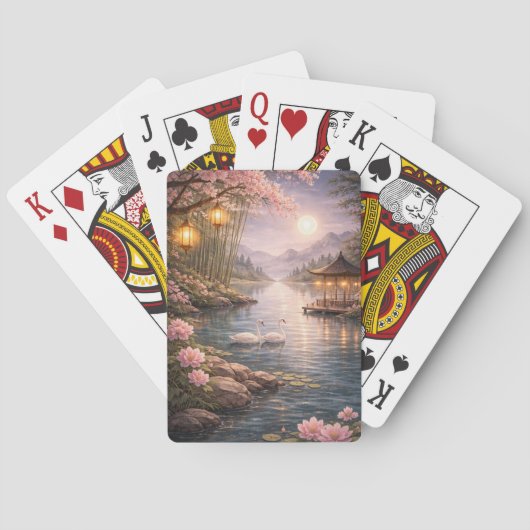 Cherry Blossom Swan Lake Playing Cards – Aesthetic トランプ (裏面)
