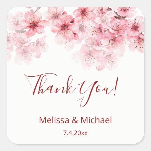 Cherry Blossom Thank You Wedding Favor   スクエアシール (正面)