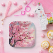 Cherry Blossom Trees Pink Floral Painting ペーパープレート (パーティー)
