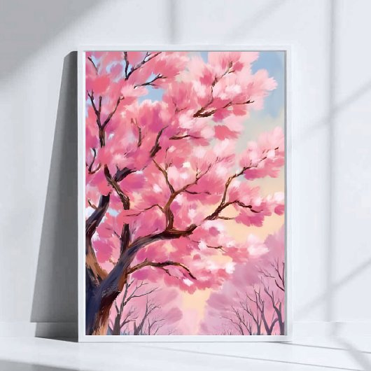 Cherry Blossom Trees Pink Floral Painting Art ポスター
