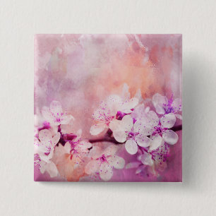 Cherry Blossom Watercolor Art 缶バッジ