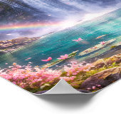 Cherry Blossom Waterfall Aesthetic Poster ポスター (角)