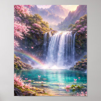 Cherry Blossom Waterfall Aesthetic Poster ポスター