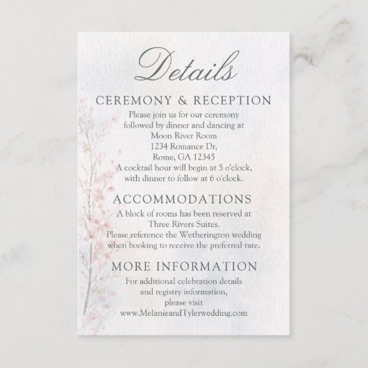 Cherry Blossom Wedding/Reception Details Card エンクロージャーカード (正面)