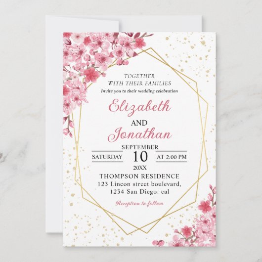 Cherry Blossom Wedding – Sakura Floral Wedding 招待状 (正面)